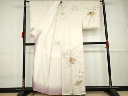 平和屋着物●訪問着　刺繍　鳳凰扇面文　正絹　逸品　AABK8636cs