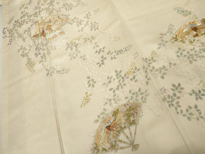 平和屋着物●訪問着　刺繍　鳳凰扇面文　正絹　逸品　AABK8636cs