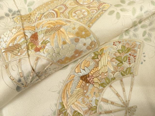 平和屋着物●訪問着　刺繍　鳳凰扇面文　正絹　逸品　AABK8636cs