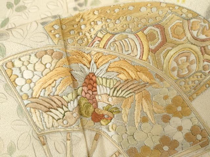 平和屋着物●訪問着　刺繍　鳳凰扇面文　正絹　逸品　AABK8636cs
