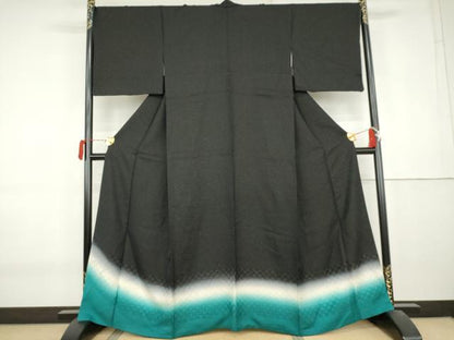 平和屋着物●色留訪問着　霞文　黒地　金通し地　ラインストーン　正絹　逸品　AABK8638cs
