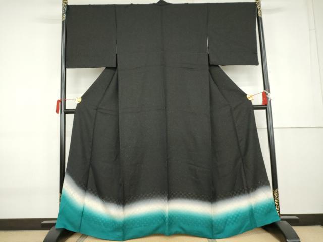 平和屋着物●色留訪問着　霞文　黒地　金通し地　ラインストーン　正絹　逸品　AABK8638cs
