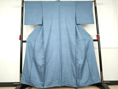 平和屋着物●上質な色無地　花青海波地紋　薄群青色　正絹　逸品　AABK8641cs