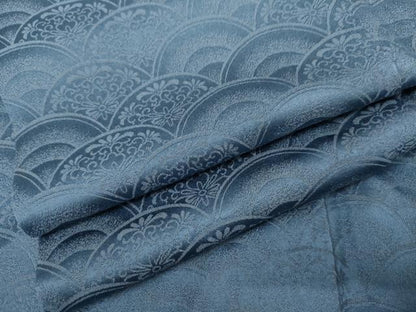 平和屋着物●上質な色無地　花青海波地紋　薄群青色　正絹　逸品　AABK8641cs