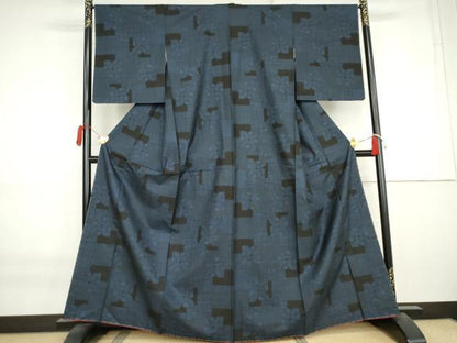 平和屋着物●本場大島紬　9マルキ　変わり格子　正絹　逸品　未使用　AABK8649cs