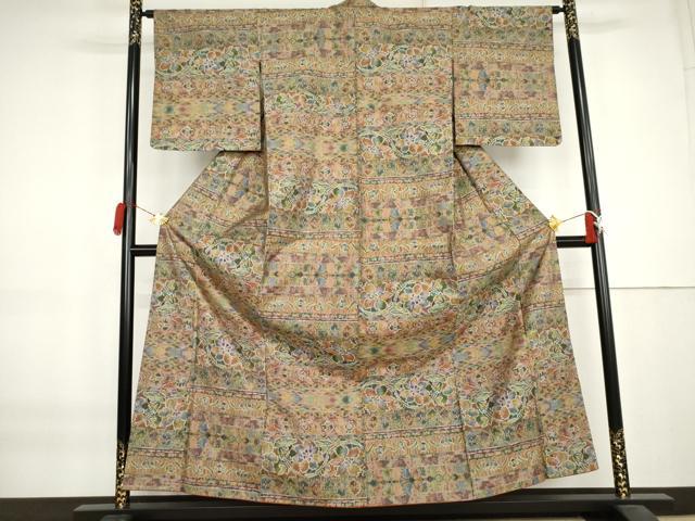 平和屋着物●本場大島紬　7マルキ　総絣　花唐草文　正絹　逸品　AABK8653cs