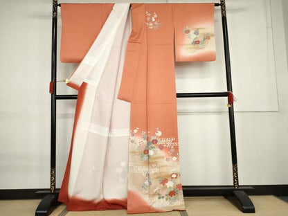 平和屋着物●訪問着　刺繍　流水枝花文　暈し染め　金彩　正絹　逸品　AABK8656cs