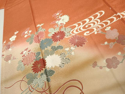平和屋着物●訪問着　刺繍　流水枝花文　暈し染め　金彩　正絹　逸品　AABK8656cs