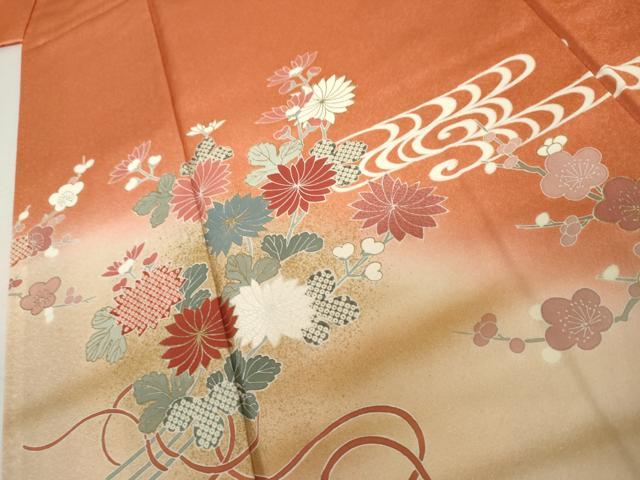 平和屋着物●訪問着　刺繍　流水枝花文　暈し染め　金彩　正絹　逸品　AABK8656cs