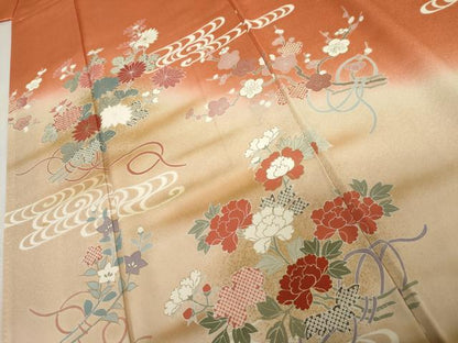 平和屋着物●訪問着　刺繍　流水枝花文　暈し染め　金彩　正絹　逸品　AABK8656cs