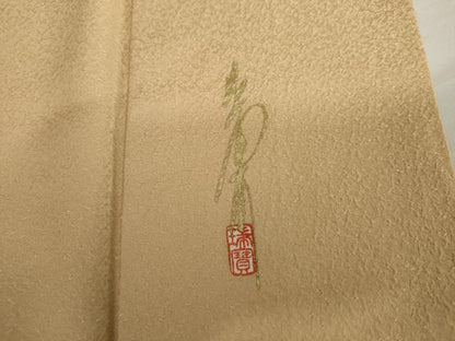 平和屋着物●本草木染作家　瑞鳳　色無地　紋意匠　丁子色　正絹　逸品　AABK8657cs