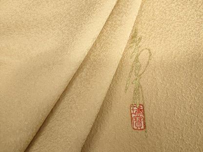 平和屋着物●本草木染作家　瑞鳳　色無地　紋意匠　丁子色　正絹　逸品　AABK8657cs