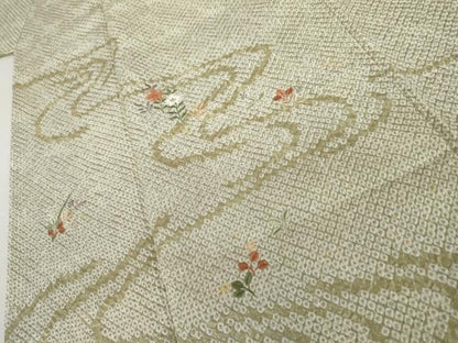 平和屋着物●訪問着　総絞り　刺繍　流水枝花文　金糸　正絹　逸品　AABK8659cs