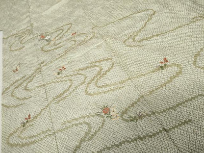 平和屋着物●訪問着　総絞り　刺繍　流水枝花文　金糸　正絹　逸品　AABK8659cs