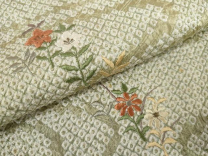 平和屋着物●訪問着　総絞り　刺繍　流水枝花文　金糸　正絹　逸品　AABK8659cs