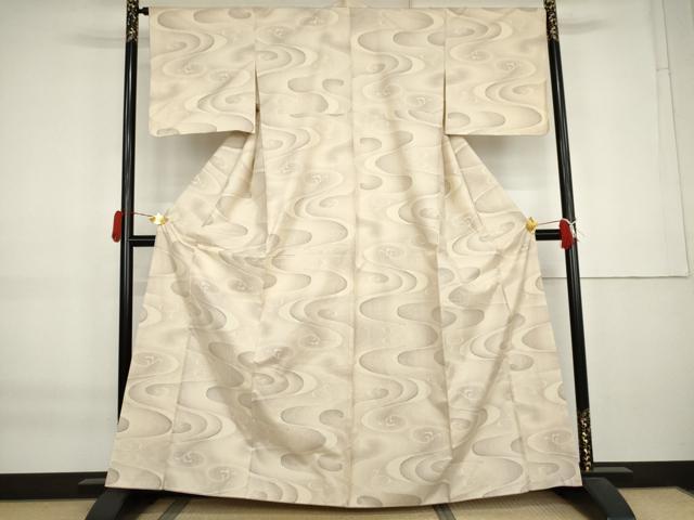 平和屋着物●本場大島紬　白大島　9マルキ　流水文　正絹　逸品　未使用　AABK8661cs