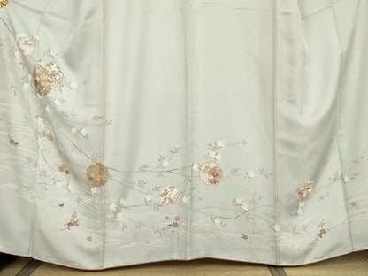 平和屋着物●訪問着　駒刺繍　雪輪枝花文　金彩　正絹　逸品　AABK8667cs