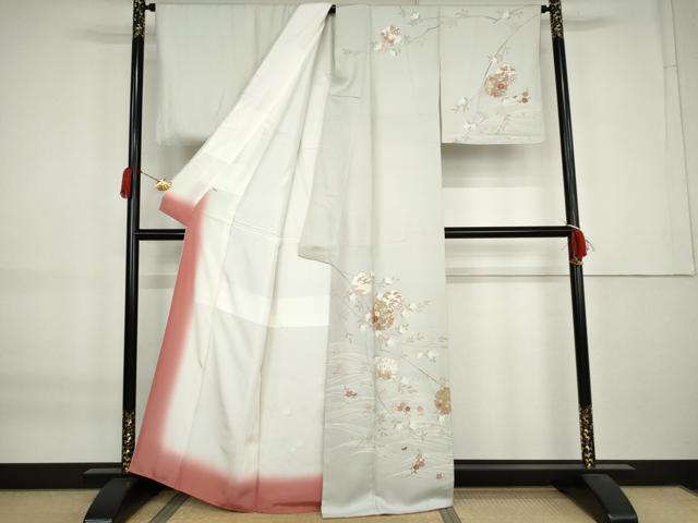 平和屋着物●訪問着　駒刺繍　雪輪枝花文　金彩　正絹　逸品　AABK8667cs