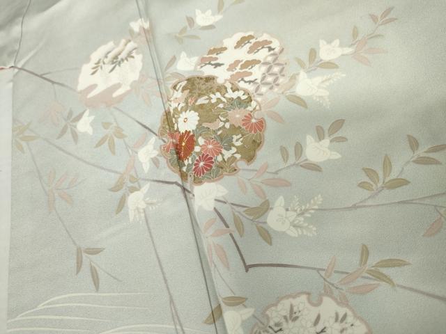 平和屋着物●訪問着　駒刺繍　雪輪枝花文　金彩　正絹　逸品　AABK8667cs