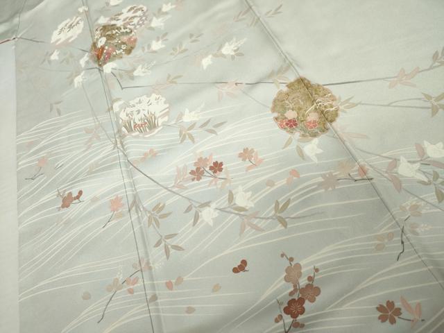 平和屋着物●訪問着　駒刺繍　雪輪枝花文　金彩　正絹　逸品　AABK8667cs