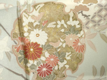 平和屋着物●訪問着　駒刺繍　雪輪枝花文　金彩　正絹　逸品　AABK8667cs