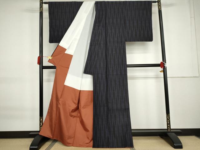平和屋着物●結城紬　80亀甲　飛び亀甲　立涌文　正絹　逸品　AABK8674cs