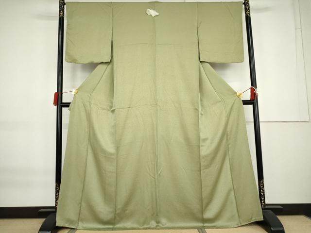 平和屋着物●上質な色無地　霞地紋　苗色　正絹　逸品　AABK8677cs