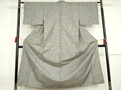平和屋着物●上質な紬　変わり格子　正絹　逸品　AABK8678cs