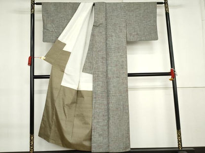 平和屋着物●上質な紬　変わり格子　正絹　逸品　AABK8678cs
