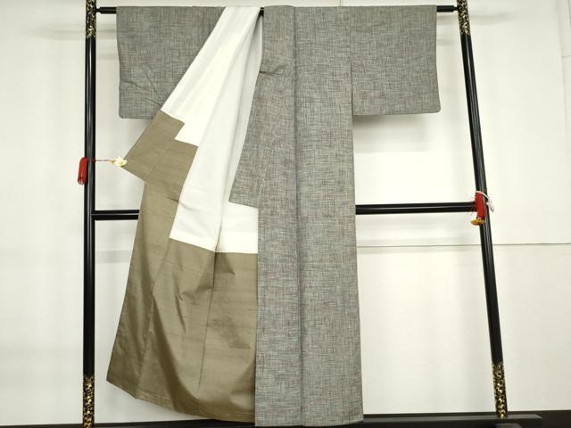 平和屋着物●上質な紬　変わり格子　正絹　逸品　AABK8678cs