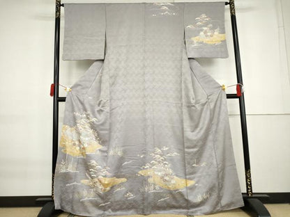 平和屋着物●訪問着　駒刺繍　浜松風景文　金彩　正絹　逸品　AABK8680cs