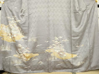 平和屋着物●訪問着　駒刺繍　浜松風景文　金彩　正絹　逸品　AABK8680cs