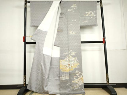 平和屋着物●訪問着　駒刺繍　浜松風景文　金彩　正絹　逸品　AABK8680cs