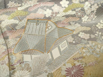平和屋着物●訪問着　駒刺繍　浜松風景文　金彩　正絹　逸品　AABK8680cs