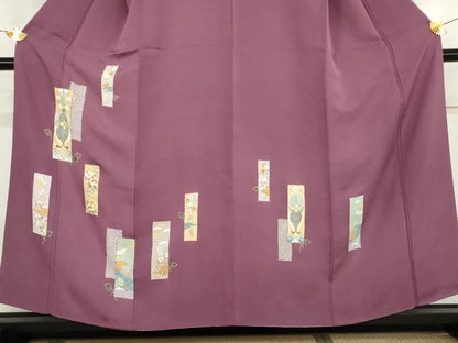 平和屋着物●訪問着　駒刺繍　短冊草花文　金彩　正絹　逸品　AABK8682cs