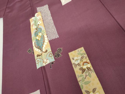 平和屋着物●訪問着　駒刺繍　短冊草花文　金彩　正絹　逸品　AABK8682cs