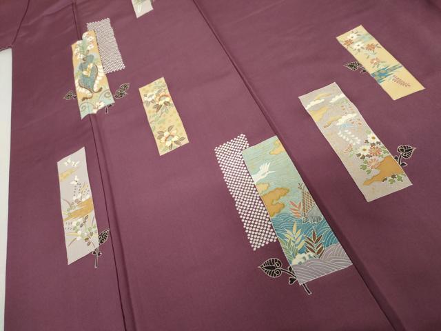 平和屋着物●訪問着　駒刺繍　短冊草花文　金彩　正絹　逸品　AABK8682cs