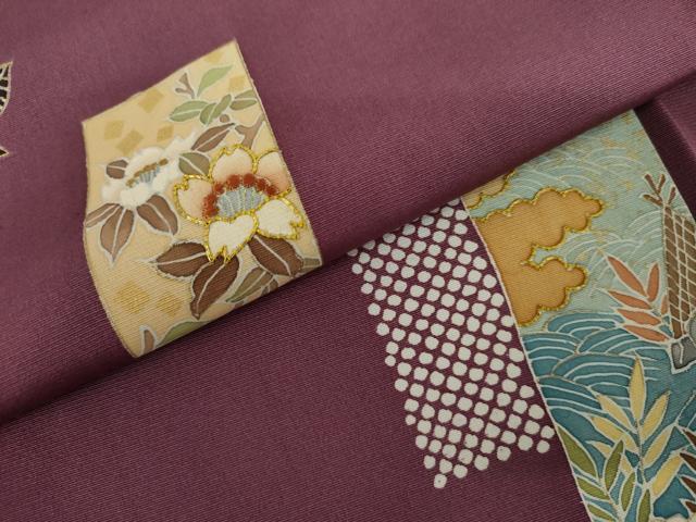 平和屋着物●訪問着　駒刺繍　短冊草花文　金彩　正絹　逸品　AABK8682cs