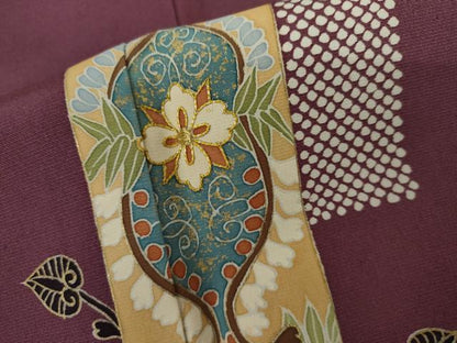 平和屋着物●訪問着　駒刺繍　短冊草花文　金彩　正絹　逸品　AABK8682cs