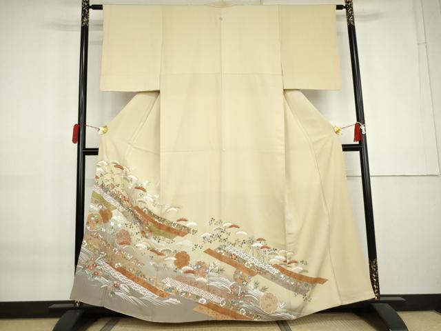 平和屋着物●豪華色留袖　駒刺繍　雪輪吉祥松文　暈し染め　金彩　正絹　逸品　AABK8684cs