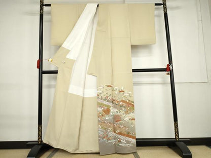 平和屋着物●豪華色留袖　駒刺繍　雪輪吉祥松文　暈し染め　金彩　正絹　逸品　AABK8684cs