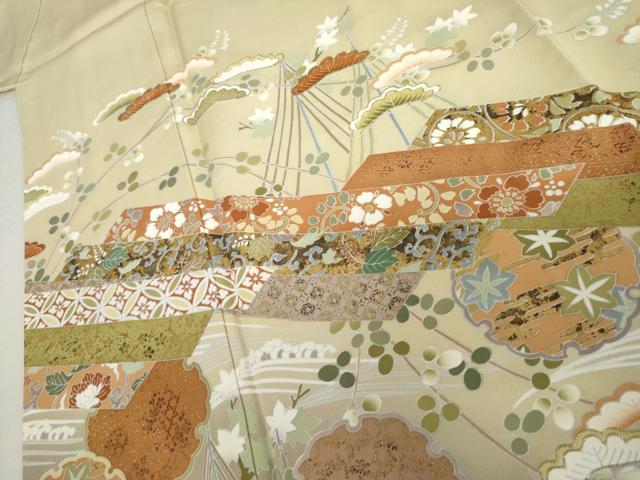 平和屋着物●豪華色留袖　駒刺繍　雪輪吉祥松文　暈し染め　金彩　正絹　逸品　AABK8684cs