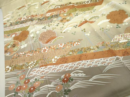 平和屋着物●豪華色留袖　駒刺繍　雪輪吉祥松文　暈し染め　金彩　正絹　逸品　AABK8684cs