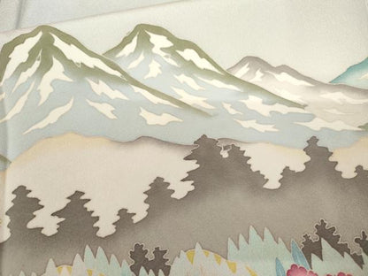 平和屋着物●訪問着　友禅　作家物　遠山樹林風景文　暈し染め　正絹　逸品　AABK8685cs
