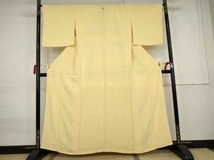 平和屋着物●上質な色無地　淡黄色　鬼しぼ縮緬　正絹　逸品　AABK8688cs