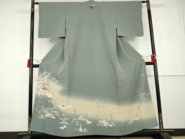 平和屋着物●豪華色留袖　友禅　作家物　浜松風景文　暈し染め　正絹　逸品　AABK8698cs