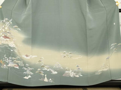 平和屋着物●豪華色留袖　友禅　作家物　浜松風景文　暈し染め　正絹　逸品　AABK8698cs