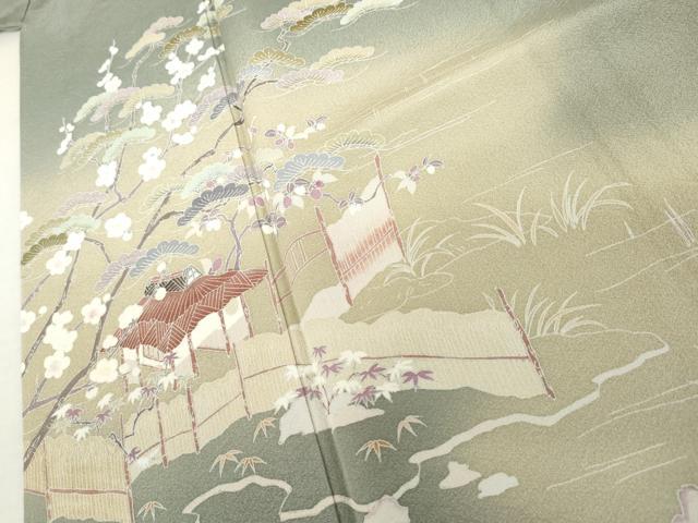 平和屋着物●豪華色留袖　友禅　作家物　浜松風景文　暈し染め　正絹　逸品　AABK8698cs