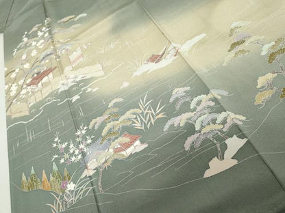 平和屋着物●豪華色留袖　友禅　作家物　浜松風景文　暈し染め　正絹　逸品　AABK8698cs