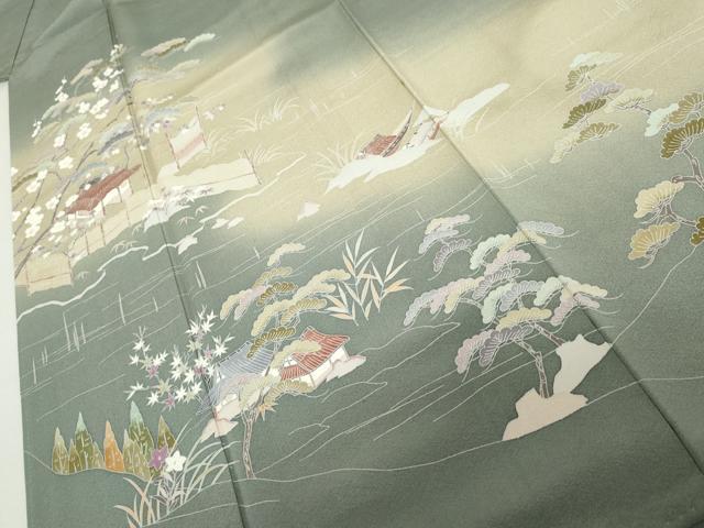 平和屋着物●豪華色留袖　友禅　作家物　浜松風景文　暈し染め　正絹　逸品　AABK8698cs